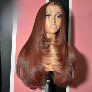 Purple Lace Front Wig 13x4 Glueless Layered Cut Lace Wigs PrePlucked Hd Lace Long Straight Wig For Women Cosplay Daily Use