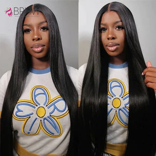 Brazilian Straight 3 Bundles With 13x4 Lace Frontal Real Human Hair Closure With Bundles Weave Virgin Hair Natural Black Color