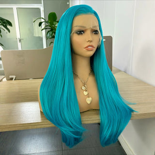 WDBY Beauty Long Wavy Blue & Teal Green 13x4 Lace Front Wig – Synthetic Free Part Cosplay Wig