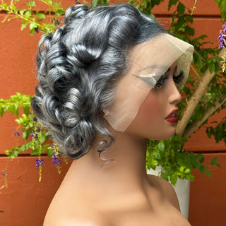 Wdbybeauty 13x4 Transparent Lace Frontal Wig 250% Density Short Bob Loose Wave Human Hair Wigs Bouncy Curly Hair Wigs for Black Women