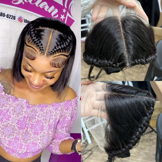 10 Inches 13X4 Transparent Lace Frontal with Braids Natural Burmese Remy Hair Lace Frontal for Women Girls
