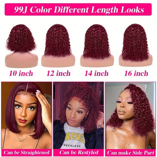 WDBY Beauty – 99J Burgundy Kinky Curly Bob Wig (13x4 Lace Frontal, Pre‑Plucked Deep Wave Human Hair