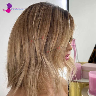 Brown Roots Honey Blonde Wig Silk Base Lace Front Wig Natural Wave Human Wigs Full Lace Wig Real Hair Wigs 5x5 Closure Wigs