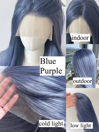 WDBY Beauty Grayish Blue & Purple HD Lace Front Wig – Long Straight Synthetic Cosplay Wig