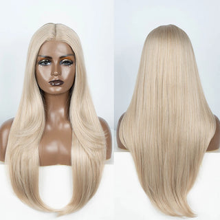 WDBY Beauty Blonde Layered Synthetic Lace Front Wig – Straight Wig with Bangs & Baby Hair