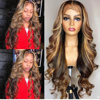 WDBY Beauty – Synthetic Body Wave Lace Front Wig with Mid‑Parted Bangs (18 inch / 28 inch for Black Women and Girls)