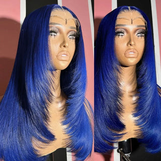 Purple Lace Front Wig 13x4 Glueless Layered Cut Lace Wigs PrePlucked Hd Lace Long Straight Wig For Women Cosplay Daily Use