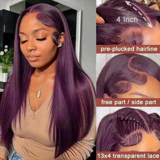 Purple Lace Front Wig 13x4 Glueless Layered Cut Lace Wigs PrePlucked Hd Lace Long Straight Wig For Women Cosplay Daily Use