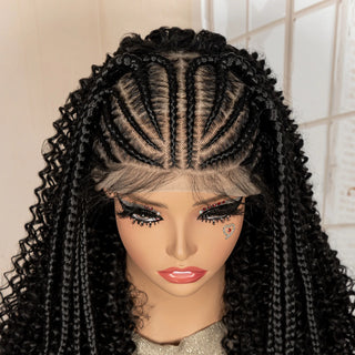 WDBY Beauty 13x6 Knotless Braided Lace Frontal Wig – 22” Handmade Cornrow Curly Synthetic Wig