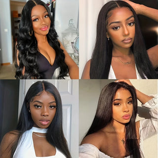 Human Hair Bundles with Closure (10 12 14 16 18，4x4 Lace Closure) Straight Brazilian Human Hair Weft 150% Density Natural Color
