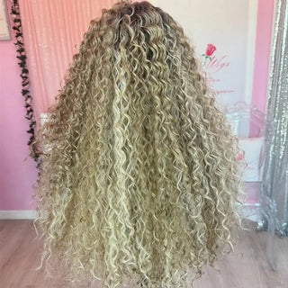 Glueless Wig High Quality Wigs Long Deep Curly Wave Wig Ombre Ash Blonde HD Wig Soft Natural Synthetic Lace Front Wig For Women