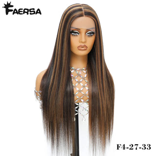 HD Lace Front Wig Skunk Stripe 13X6 Lace Wig Pre Plucked Glueless Synthetic Heat Resistant Long Straight Black and Blonde Wigs