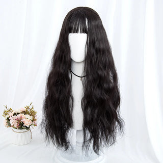 Wdbybeauty Women’s Lolita Long Wavy Synthetic Black Wig With Bang Heat Resistant for Halloween Christmas Cosplay & Daily Wear