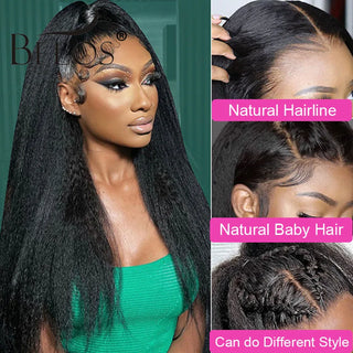 Ultra-Fitted 34in Kinky Straight Skinlike 13X6 HD Lace Front Wig 13x4 HD Lace Full Frontal Human Hair Wig Pre plucked For Women