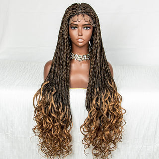 Wdbybeauty lace Front Synthetic Cornrow Braids Wig Wavy Ends 9x6 Lace Long Cornrow Braided Wig Knotless Afro Braiding Hair Wavy Ends Wig