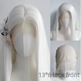 WDBY Beauty 13x6 White Straight Lace Front Wig – 26” Long Synthetic Cosplay Wig