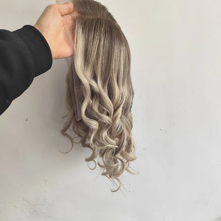 Luxury Highlight human hair lace wigs Dark Brown Roots Mix Blonde body wave human hair wigs European Hair Full Lace for Women