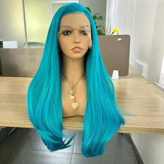 WDBY Beauty Long Wavy Blue & Teal Green 13x4 Lace Front Wig – Synthetic Free Part Cosplay Wig