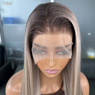 Wdbybeauty long Heat Resistant 13x6 Synthetic Lace Front Wig Japan Futura Hair Ombre Highlights Silky Straight Hair Pre Plucked Hairline