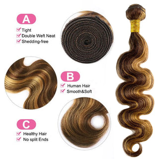 Highlight Bundles With Closure Frontal Brazilian Body Wave Ombre Blonde Human Hair Tissage Bundle With 13x4 Frontal P4/27 Color