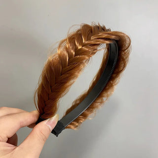 Wdbybeauty New Lazy Wig Twist Headbands For Women Wide Fishbone Braids Hairbands Handmade Retro Head Hoop Hair Styling Headwear Accessories