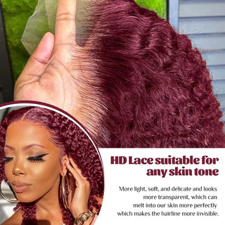 WDBY Beauty – 99J Burgundy Kinky Curly Bob Wig (13x4 Lace Frontal, Pre‑Plucked Deep Wave Human Hair