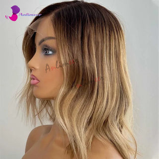 Brown Roots Honey Blonde Wig Silk Base Lace Front Wig Natural Wave Human Wigs Full Lace Wig Real Hair Wigs 5x5 Closure Wigs