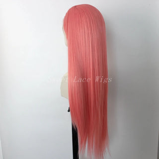 WDBY Beauty – Rose Pink Straight Synthetic Lace Front Wig (Glueless, Natural Hairline, Daily Wear / Cosplay)