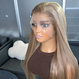 WDBY Beauty 13x4 Ash Blonde Highlight Lace Front Wig – Straight Glueless Synthetic Wig with Dark Roots
