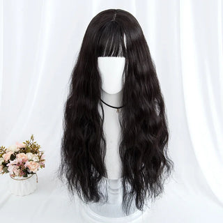 Wdbybeauty Women’s Lolita Long Wavy Synthetic Black Wig With Bang Heat Resistant for Halloween Christmas Cosplay & Daily Wear