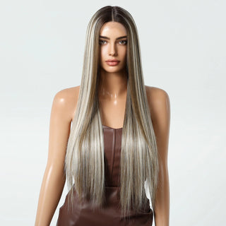 WDBY Beauty 13x6 HD Lace Front Straight Wig – Long Brown & Platinum Highlight Synthetic Wig