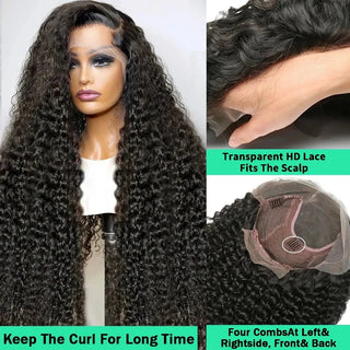 WDBY Beauty – Curly Deep Wave Lace Frontal Wig (13x6 / 13x4 HD Lace Front 250% Density Human Hair Wig for Black Wome