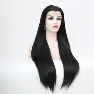 AIMEYA Long Straight Lace Wigs 13X4 Lace Frontal Free Part Synthetic Hair Wig with Special Hairline For Women Cosplay Black Wigs