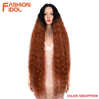 Synthetic Wigs Cosplay Loose Wave Hair Lace Front Wigs For Women Ombre Brown Water Wave 42 Inch Curly Hair Heat Resistant Wig