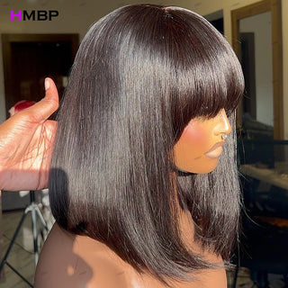 WDBY Beauty Glueless HD Lace Bob Wig with Bangs – Super Double Drawn Human Hair Wig