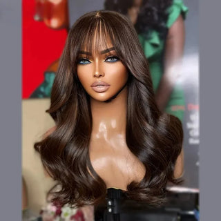 Black Wig WIth Layered Bangs Body Wave Lace Front Wig Short Bob Lace Frontal Wig 13x4 HD PrePlucked Synthetic Daily Wear Cosplay