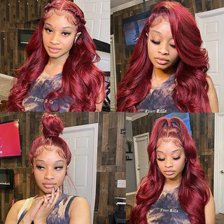 WDBY Beauty – 99J Burgundy Body Wave Lace Front Wig (13x4 / 13x6 / 4x4 HD Lace, Pre‑Plucked Human Hair)