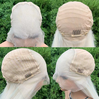 WDBY Beauty 13x6 Glueless Lace Front Wig – Long Straight White Blonde Synthetic Wig (26 Inch, Free Part)