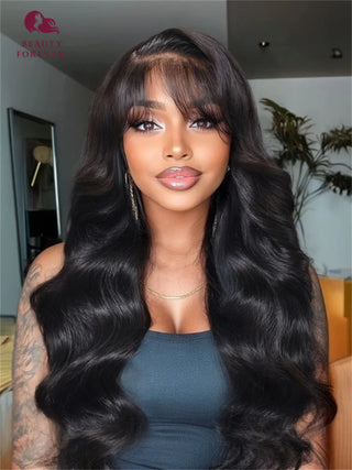 Beautyforever Pre everything™ Lace Frontal Glueless Wig Loose Body Wave With Vintage Air Bangs Put on and Go Human Hair Wig