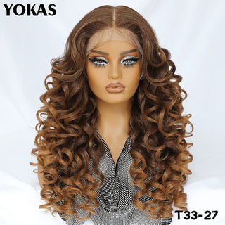 Latisha Lace Frontal Wigs Synthetic 24 Inch Loose Curl Pre Plucked Lace Frontal Wig For Women Highlight With Baby Hair 13X6 Wigs