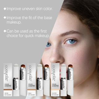 Brightening Skin Color-Changing Foundation Stick Lightweight Moisturizing Cover Skin Flaws Smooths Pores Fine Lines Matte Finish
