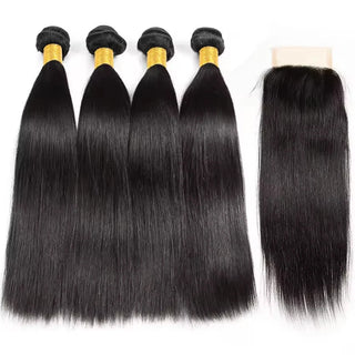 Bone Straight Bundles with Closure Human Hair Brazilian Virgin Hair 3 Bundle with 13x4 HD Lace Frontal Unprocessed Virgin Hair