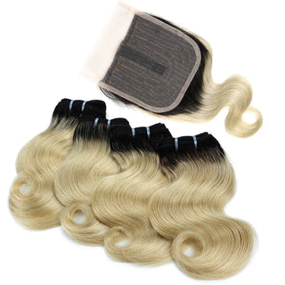 BHF Body Wave Bundles With Closure 100% Natural Remy Brazilian 50g Blonde Ombre Human Hair 4 Bundles With Closure Halloween Day