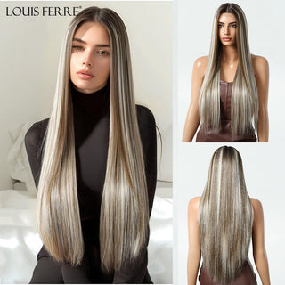 WDBY Beauty 13x6 HD Lace Front Straight Wig – Long Brown & Platinum Highlight Synthetic Wig