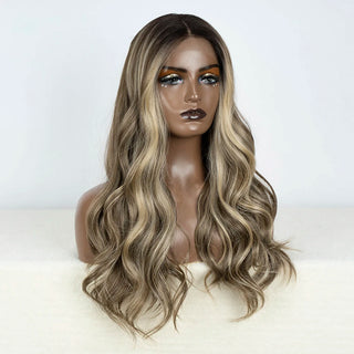Synthetic Lace Front Wig Long Wavy 24" Body Wavy Hightlight Brown Long  Lace Wig For Women Lace Front Wig Cosplay Wig