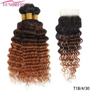 12A Ombre Brazilian Virgin Curly Hair 3 Bundles With Closure Ombre Deep Wave 3 Bundles With Closure 100% Human Hair With Closure