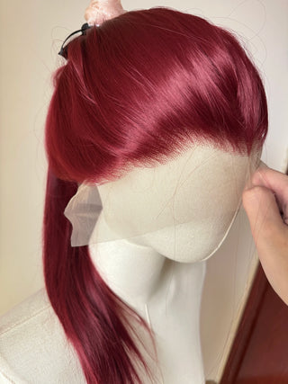 Wine Red Lace Front Wig for Women 26Inch Long Straight 13*4 Lace Wigs High Quality Synthetic Lace Wig Natural for Cosplay Peluca