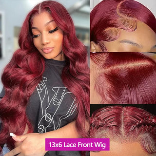 WDBY Beauty – 99J Burgundy Body Wave Lace Front Wig (13x4 / 13x6 / 4x4 HD Lace, Pre‑Plucked Human Hair)
