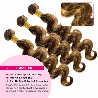 Highlight Bundles With Closure Frontal Brazilian Body Wave Ombre Blonde Human Hair Tissage Bundle With 13x4 Frontal P4/27 Color