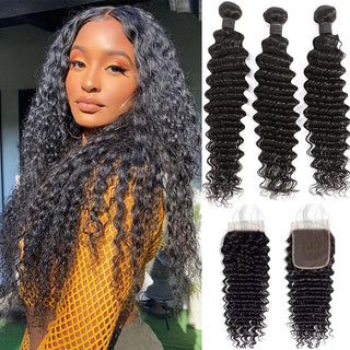 12A Ombre Brazilian Virgin Curly Hair 3 Bundles With Closure Ombre Deep Wave 3 Bundles With Closure 100% Human Hair With Closure